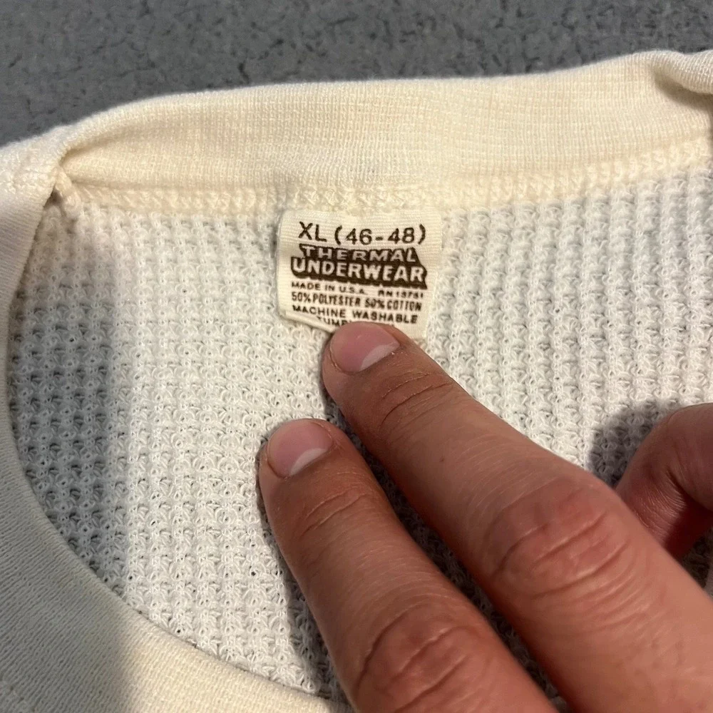 Vintage Thermal Shirt Mens XL Waffle Knit Long Sleeve Base Layer Made in USA